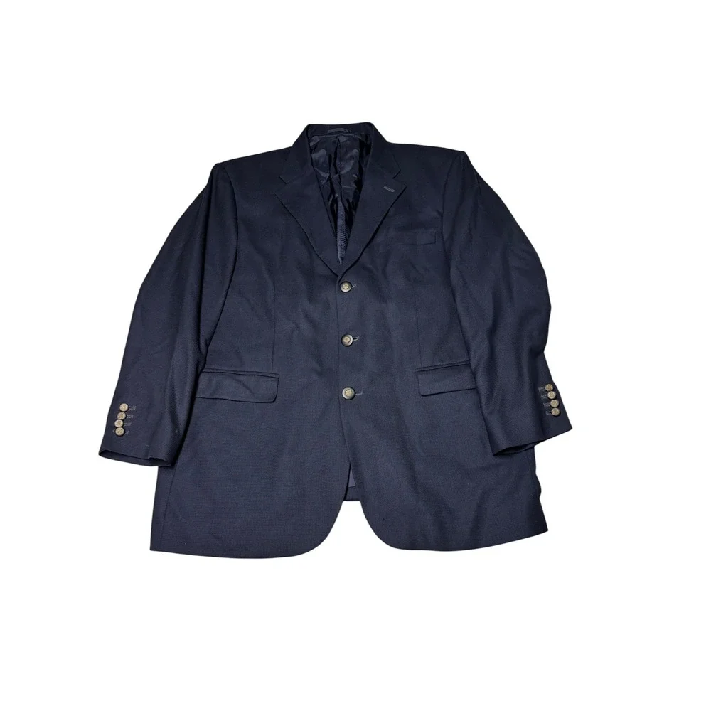 Ermenegildo Zegna Cloth Navy Blue Blazer 3-Button Crest Buttons Textured Men 50R